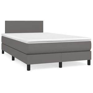 vidaXL Pat box spring cu saltea, gri, 120x190 cm, piele ecologică imagine