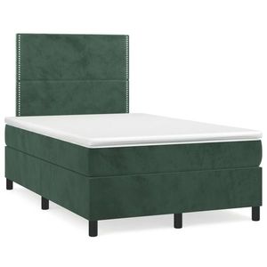 vidaXL Pat box spring cu saltea, verde închis, 120x190 cm, catifea imagine