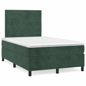 vidaXL Pat box spring cu saltea, verde închis, 120x190 cm, catifea imagine