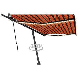 vidaXL Copertină retractabilă manual cu LED portocaliu&maro 500x300 cm imagine