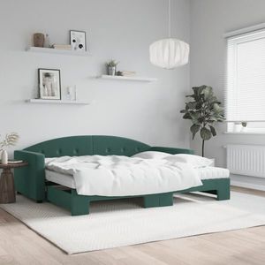 vidaXL Pat de zi cu extensie și saltele verde închis 90x200 cm catifea imagine