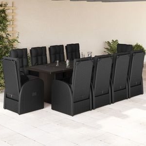 vidaXL Set mobilier de exterior cu perne, 11 piese, negru, poliratan imagine