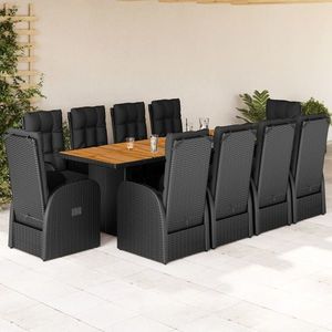 vidaXL Set mobilier de exterior cu perne, 11 piese, negru, poliratan imagine