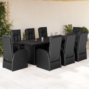 vidaXL Set mobilier de grădină cu perne, 9 piese, negru, poliratan imagine