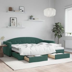 vidaXL Pat de zi cu extensie și sertare verde închis 80x200 cm catifea imagine