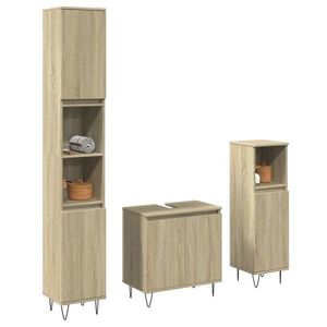 vidaXL Set mobilier de baie, 3 piese, stejar sonoma, lemn prelucrat imagine