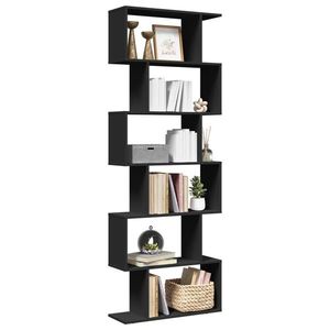 vidaXL Bibliotecă/separator cameră 6 niveluri negru 70x24x193 cm, lemn imagine