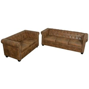 vidaXL Set canapele Chesterfield cu 2 și 3 locuri, maro imagine