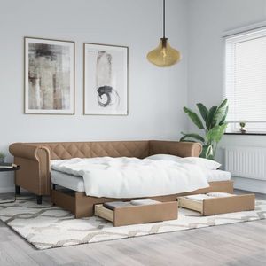 vidaXL Pat de zi cu extensie și sertare cappuccino 90x200 cm piele eco imagine