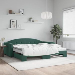 vidaXL Pat de zi cu extensie și saltele verde închis 100x200cm catifea imagine