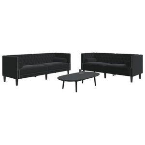 vidaXL Set canapele Chesterfield cu perne rulou 2 piese negru catifea imagine