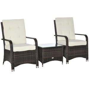 Outsunny Set Mobilier pentru Terasă din Rattan Sintetic cu Masă și Două Scaune, Design Elegant, Maro și Crem | Aosom Romania imagine