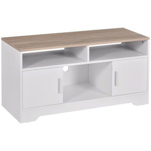 Mobilier pentru TV pana la 42", din fibra de lemn, 105x40x52cm, Alb si lemn natural HOMCOM | Aosom Romania imagine