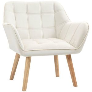 Fotoliu de design scandinav HOMCOM din lemn si catifea crem, pentru sufragerie/birou, 68, 5x61x72, 5cm | Aosom Romania imagine