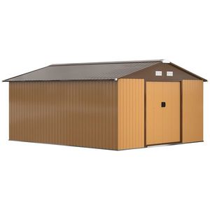 Outsunny Magazie de Unelte, Căsuță din Oțel Galvanizat, Șopron de Grădină pentru Organizare și Depozitare, 3.4x3.86x2 m, Galben | Aosom Romania imagine