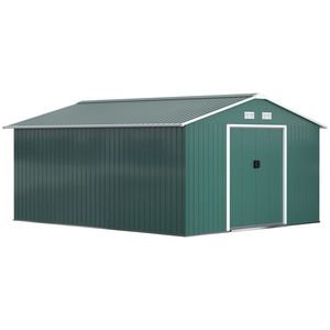 Outsunny Magazie pentru Unelte din Oțel Galvanizat, Magazie pentru Organizare și Depozitare 3.4x3.86x2 m, Verde | Aosom Romania imagine