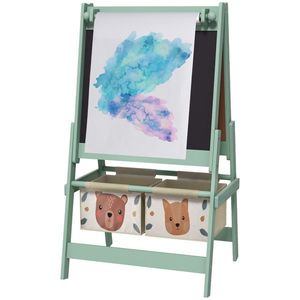 Tablă pentru copii 3 în 1 AIYAPLAY cu 2 containere, șevalet de artă din lemn pentru copii 3-8 ani, 54x46, 5x93cm, de culoare verde | Aosom Romania imagine