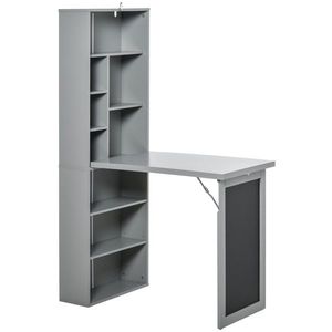 HOMCOM Birou Pliabil cu Bibliotecă, Tablă și Masă de Dining Rabatabilă, 98x51x153 cm, Gri închis | Aosom Romania imagine