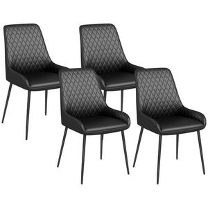 HOMCOM Set 4 Scaune de Dining Tapițate cu Spătar Înalt, Picioare din Oțel și Piele Ecologică, 49x60x89 cm, Negru | Aosom Romania imagine