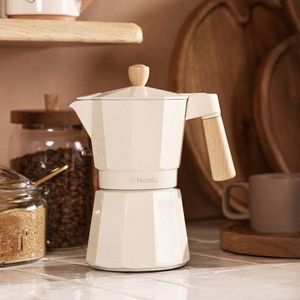 Cafetiera Mia Mokka, Homla, capacitate 6 cesti, aluminiu/lemn, bej/natur imagine