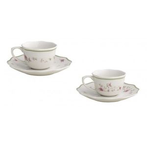 Set 2 cesti cu farfurie pentru cafea, Nonna Rosa S, Brandani, 90 ml, portelan imagine