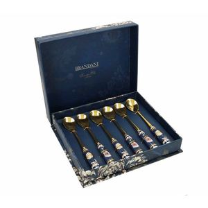 Set 6 lingurite desert Blue Danube Gold, Brandani, inox, maner ceramic imagine