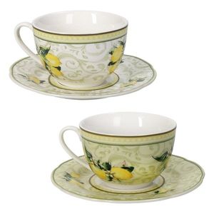 Set 2 cesti cu farfurie pentru ceai Limoni, Brandani, 100 ml, portelan New Bone China imagine