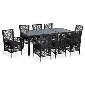 vidaXL Set mobilier de exterior, 9 piese, negru, poliratan imagine