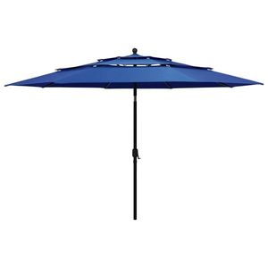 vidaXL Umbrelă de soare 3 niveluri, stâlp de aluminiu, azuriu, 3, 5 m imagine