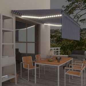 vidaXL Copertină retractabilă manual cu stor&LED, albastru&alb, 4, 5x3m imagine