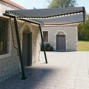 vidaXL Copertină retractabilă manual, cu LED, albastru & alb 4, 5x3 m imagine