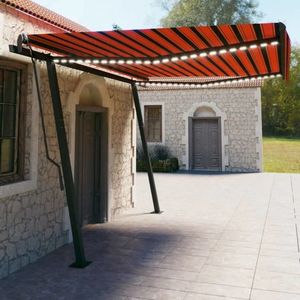 vidaXL Copertină retractabilă manual, cu LED, portocaliu/maro 4, 5x3 m imagine