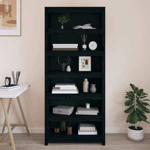 vidaXL Bibliotecă, negru, 80x35x183 cm, lemn masiv de pin imagine