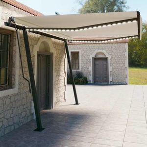 vidaXL Copertină retractabilă manual, cu LED, crem, 4, 5x3 m imagine