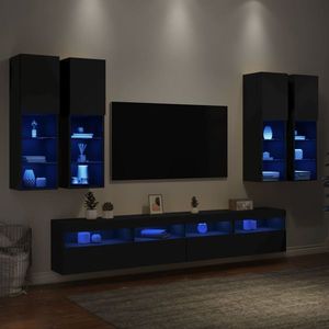 vidaXL Set comode TV de perete, 7 piese, cu lumini LED, negru imagine