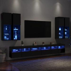 vidaXL Set comode TV de perete, 7 piese, cu lumini LED, negru imagine