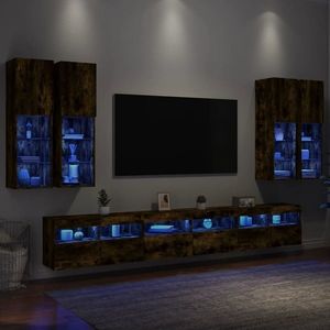 vidaXL Comode TV de perete cu lumini LED, 7 piese, stejar fumuriu imagine