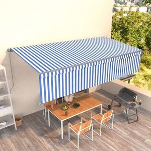 vidaXL Copertină retractabilă manual cu stor, albastru&alb, 6x3 m imagine