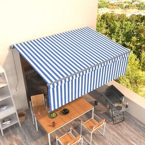 vidaXL Copertină retractabilă manual cu stor, albastru&alb, 4, 5x3 m imagine