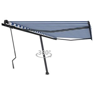 vidaXL Copertină autonomă retractabilă manual albastru/alb 450x350 cm imagine