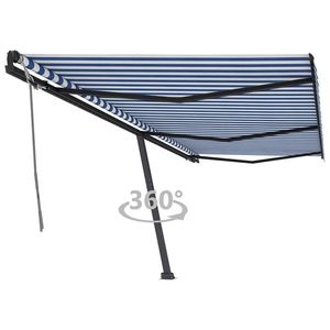 vidaXL Copertină autonomă retractabilă manual albastru/alb 600x350 cm imagine