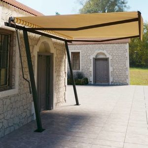 vidaXL Copertină retractabilă manual, cu stâlpi, galben & alb, 4, 5x3 m imagine