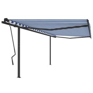 vidaXL Copertină retractabilă manual, stâlpi, albastru/alb, 4, 5x3, 5 m imagine