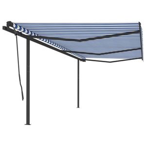 vidaXL Copertină retractabilă manual cu stâlpi, albastru&alb, 6x3, 5 m imagine