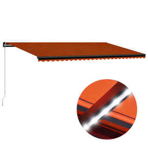 vidaXL Copertină retractabilă manual LED, portocaliu/maro, 600x300 cm imagine