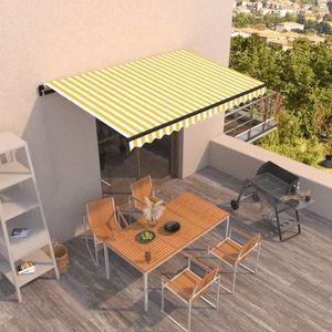 vidaXL Copertină retractabilă manual, galben și alb, 450x350 cm imagine