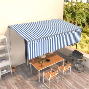 vidaXL Copertină retractabilă manual cu stor, albastru&alb, 5x3 m imagine