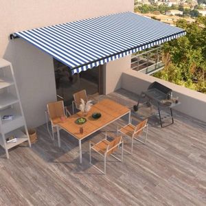 vidaXL Copertină retractabilă manual, albastru și alb, 600x350 cm imagine