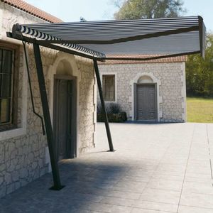 vidaXL Copertină retractabilă manual, cu stâlpi, albastru/alb 4, 5x3 m imagine