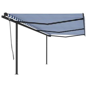 vidaXL Copertină retractabilă manual cu stâlpi, albastru & alb, 6x3 m imagine